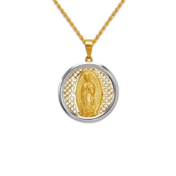 14k REAL GOLD High Polished Guadalupe Pendant 18 mm - Picture 1 of 2